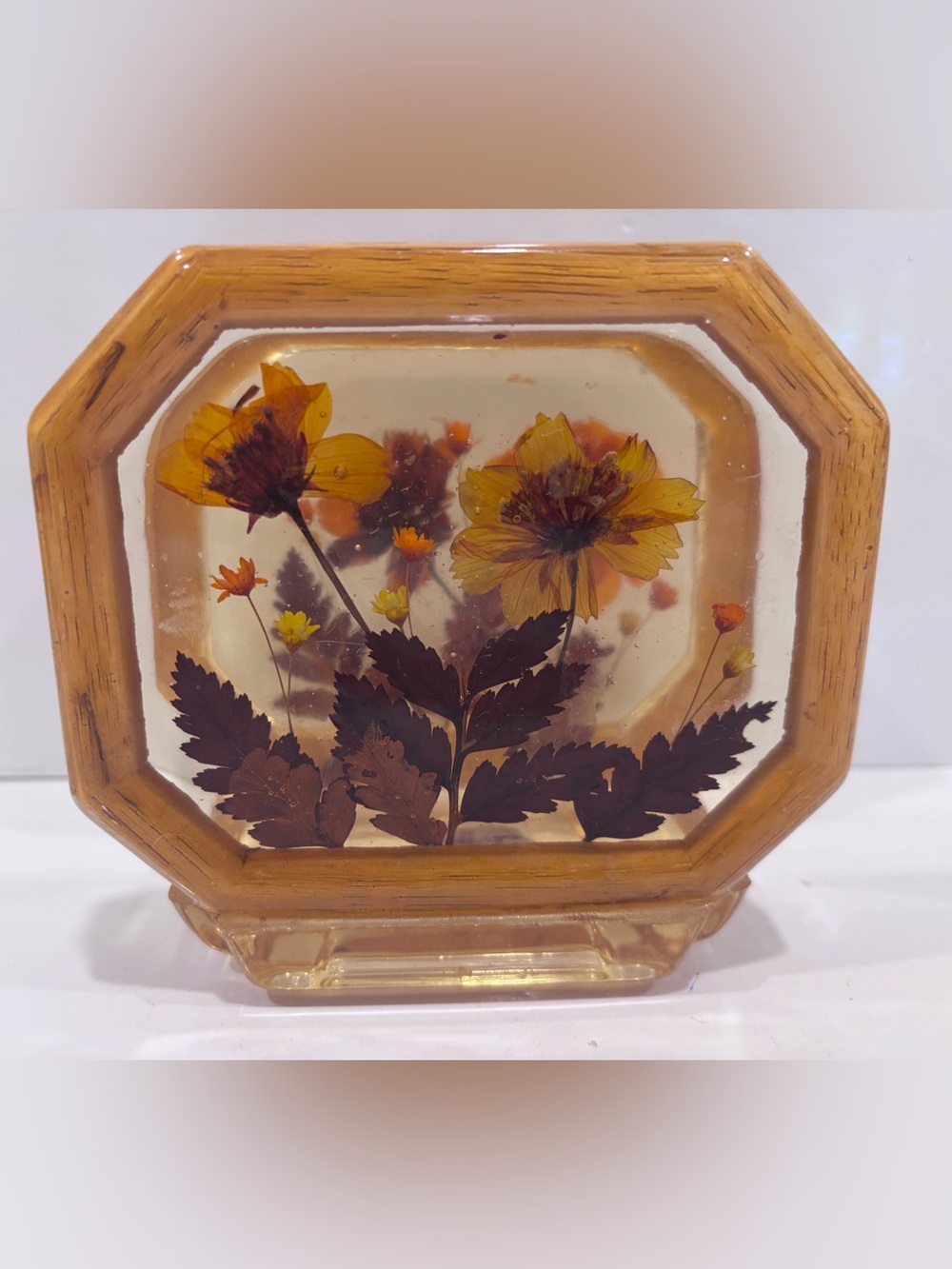 Vintage design gifts international lucite pressed flower napkin holder amber